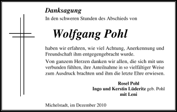 Traueranzeige von Wolfgang Pohl von Odenwälder Echo