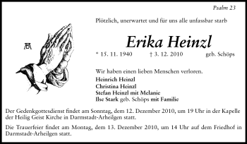 Traueranzeige von Erika Heinzl von Rüsselsheimer Echo, Groß-Gerauer-Echo, Ried Echo