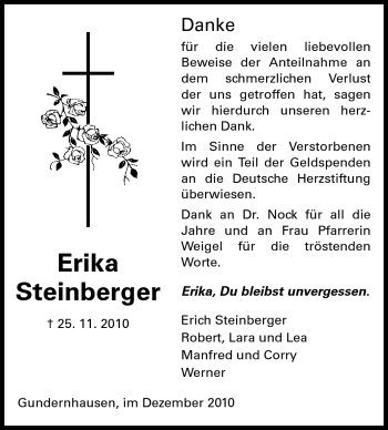 Traueranzeige von Erika Steinberger von Echo-Zeitungen (Gesamtausgabe)