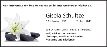 Traueranzeige von Gisela  Schultze von Odenwälder Echo