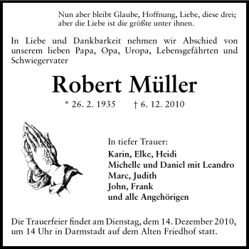 Traueranzeige von Robert Müller von Echo-Zeitungen (Gesamtausgabe)