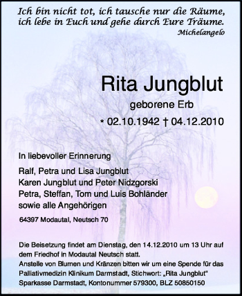 Traueranzeige von Rita Jungblut von Echo-Zeitungen (Gesamtausgabe)