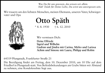 Traueranzeige von Otto Späth von Echo-Zeitungen (Gesamtausgabe)