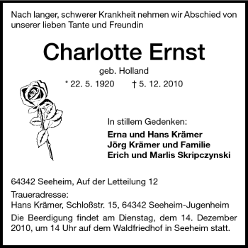 Traueranzeige von Charlotte Ernst von Echo-Zeitungen (Gesamtausgabe)