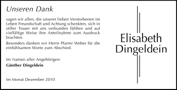 Traueranzeige von Elisabeth Dingeldein von Darmstädter Echo, Odenwälder Echo, Rüsselsheimer Echo, Groß-Gerauer-Echo, Ried Echo