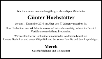 Traueranzeige von Hochstätter Günter von Echo-Zeitungen (Gesamtausgabe)