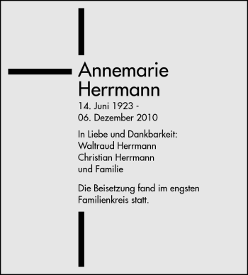 Traueranzeige von Annemarie Herrmann von Darmstädter Echo, Odenwälder Echo, Rüsselsheimer Echo, Groß-Gerauer-Echo, Ried Echo