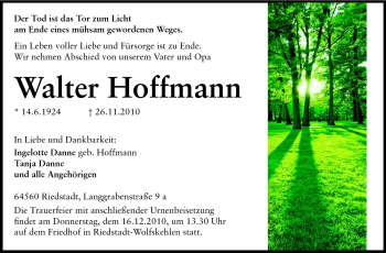 Traueranzeige von Walter Hoffmann von Rüsselsheimer Echo, Groß-Gerauer-Echo, Ried Echo