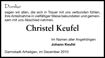 Traueranzeige von Christel Keufel von Echo-Zeitungen (Gesamtausgabe)