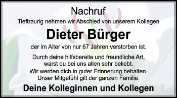 Traueranzeige von Wolf-Dieter Bürger von Starkenburger Echo, Bergsträßer Anzeiger