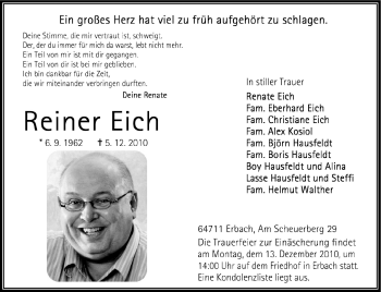 Traueranzeige von Reiner Eich von Odenwälder Echo