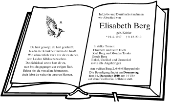 Traueranzeige von Elisabeth Berg von Echo-Zeitungen (Gesamtausgabe)