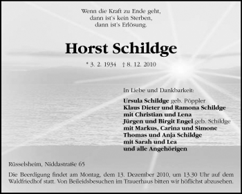 Traueranzeige von Horst Schildge von Rüsselsheimer Echo, Groß-Gerauer-Echo, Ried Echo