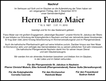 Traueranzeige von Franz Maier von Rüsselsheimer Echo, Groß-Gerauer-Echo, Ried Echo