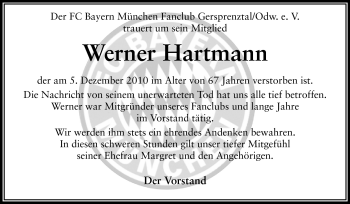 Traueranzeige von Werner Hartmann von Odenwälder Echo