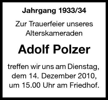 Traueranzeige von Adolf Polzer von Starkenburger Echo