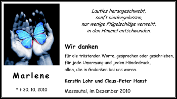 Traueranzeige von Marlene - von Odenwälder Echo