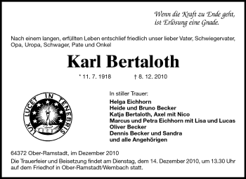 Traueranzeige von Karl Bertaloth von Darmstädter Echo, Odenwälder Echo, Rüsselsheimer Echo, Groß-Gerauer-Echo, Ried Echo