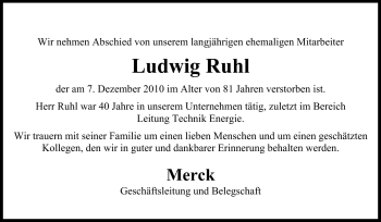 Traueranzeige von Ludwig Ruhl von Echo-Zeitungen (Gesamtausgabe)