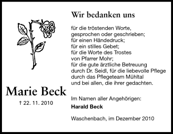 Traueranzeige von Marie Beck von Echo-Zeitungen (Gesamtausgabe)