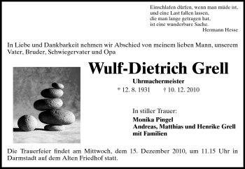 Traueranzeige von Wulf-Dietrich Grell von Darmstädter Echo, Odenwälder Echo, Rüsselsheimer Echo, Groß-Gerauer-Echo, Ried Echo