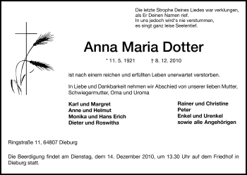 Traueranzeige von Anna Maria Dotter von Echo-Zeitungen (Gesamtausgabe)