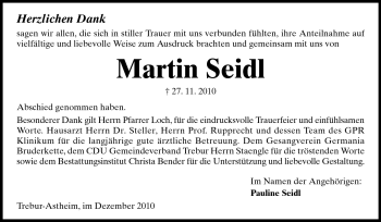 Traueranzeige von Martin Seidl von Rüsselsheimer Echo, Groß-Gerauer-Echo, Ried Echo