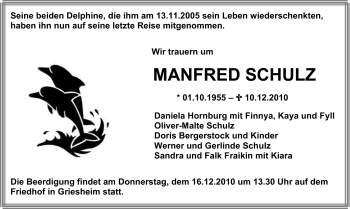 Traueranzeige von Manfred Schulz von Echo-Zeitungen (Gesamtausgabe)