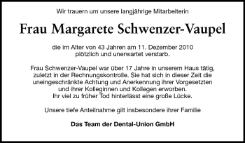 Traueranzeige von Margarete Schwenzer-Vaupel von Echo-Zeitungen (Gesamtausgabe)