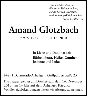 Traueranzeige von Amand Glotzbach von Echo-Zeitungen (Gesamtausgabe)