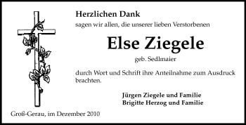 Traueranzeige von Else Ziegele von Rüsselsheimer Echo, Groß-Gerauer-Echo, Ried Echo