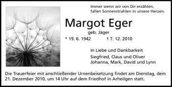 Traueranzeige von Margot Eger von Echo-Zeitungen (Gesamtausgabe)