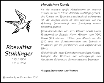 Traueranzeige von Roswitha Stühlinger von Echo-Zeitungen (Gesamtausgabe)