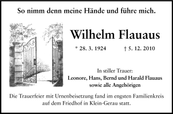 Traueranzeige von Wilhelm Flauaus von Rüsselsheimer Echo, Groß-Gerauer-Echo, Ried Echo