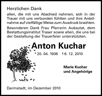Traueranzeige von Anton Kuchar von Echo-Zeitungen (Gesamtausgabe)