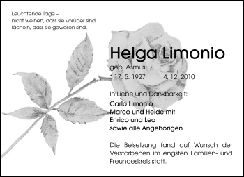 Traueranzeige von Helga Limonio von Rüsselsheimer Echo, Groß-Gerauer-Echo, Ried Echo