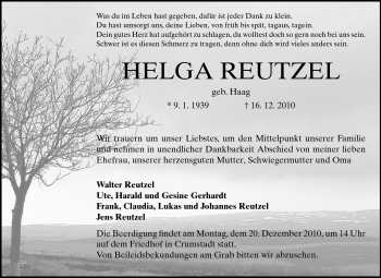 Traueranzeige von Helga Reutzel von Rüsselsheimer Echo, Groß-Gerauer-Echo, Ried Echo