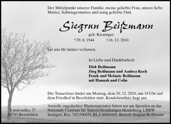 Traueranzeige von Siegrun Beißmann von Odenwälder Echo
