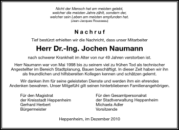 Traueranzeige von Jochen Naumann von Starkenburger Echo
