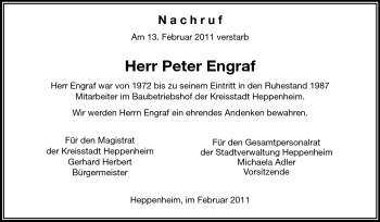 Traueranzeige von Peter Engraf von Starkenburger Echo