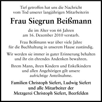 Traueranzeige von Siegrun Beißmann von Odenwälder Echo
