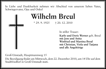 Traueranzeige von Wilhelm Breul von Darmstädter Echo, Odenwälder Echo, Rüsselsheimer Echo, Groß-Gerauer-Echo, Ried Echo