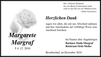 Traueranzeige von Margarete Margraf von Odenwälder Echo