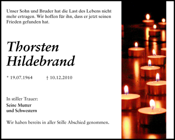 Traueranzeige von Thorsten Hildebrand von Echo-Zeitungen (Gesamtausgabe)