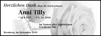 Traueranzeige von Tilly Anni von Odenwälder Echo