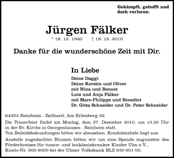 Traueranzeige von Jürgen Fälker von Echo-Zeitungen (Gesamtausgabe)