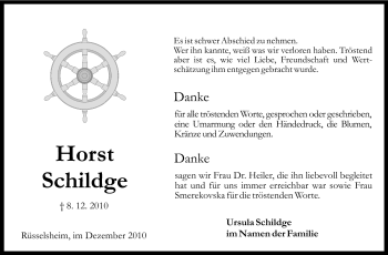 Traueranzeige von Horst Schildge von Rüsselsheimer Echo, Groß-Gerauer-Echo, Ried Echo