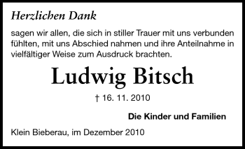 Traueranzeige von Ludwig Bitsch von Echo-Zeitungen (Gesamtausgabe)