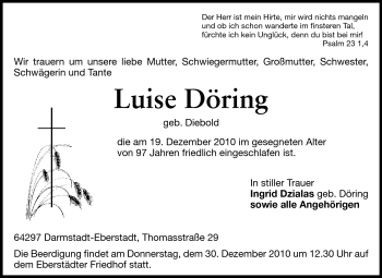 Traueranzeige von Luise Döring von Echo-Zeitungen (Gesamtausgabe)
