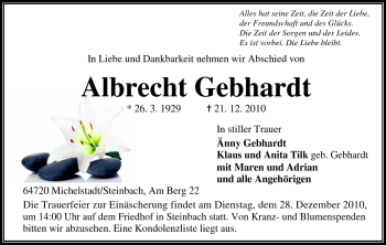 Traueranzeige von Albrecht Gebhartd von Odenwälder Echo